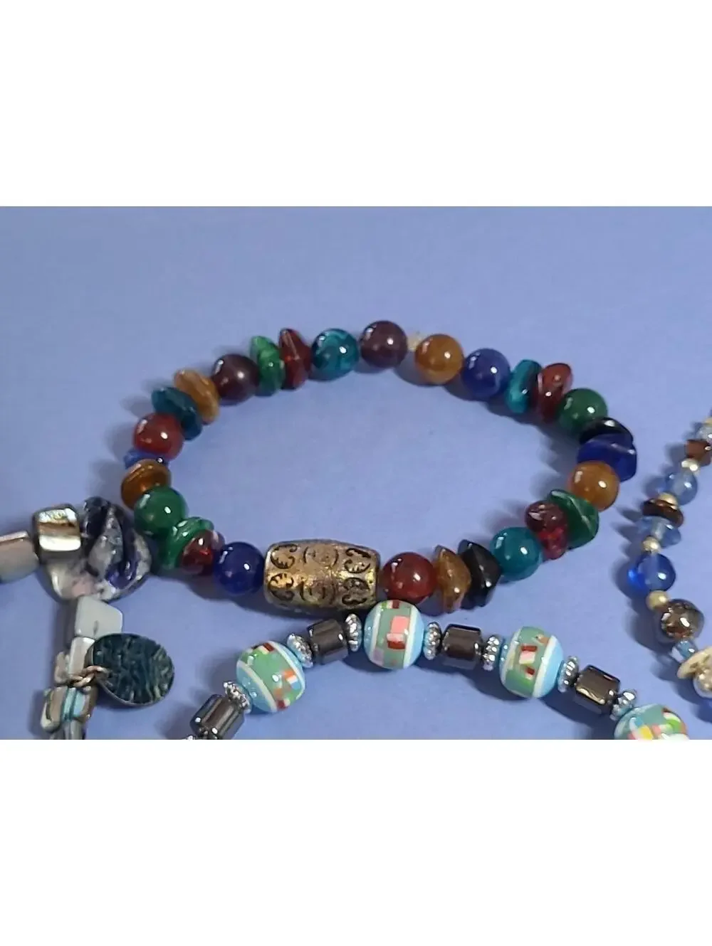 Lot Of 9 Beaded Stretch Braclets. Mixed Stones & Materials